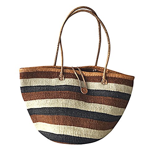 Kasandy HomeKiondo Basket Bag - Black, Rust & White Stripes | 13" - Shopper, Storage, Decor