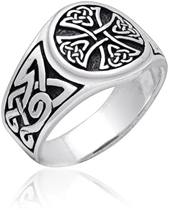 925 Sterling Silver Celtic Irish Knot Knights Templar Iron Cross Band Ring (12)