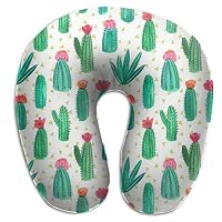 KIENGG Desert Flower of Cactus Memory Foam U-Shaped Pillow,Novelty Travel Rest Pillow for Neck Pain,Breathable Soft Comfortable Adjustable