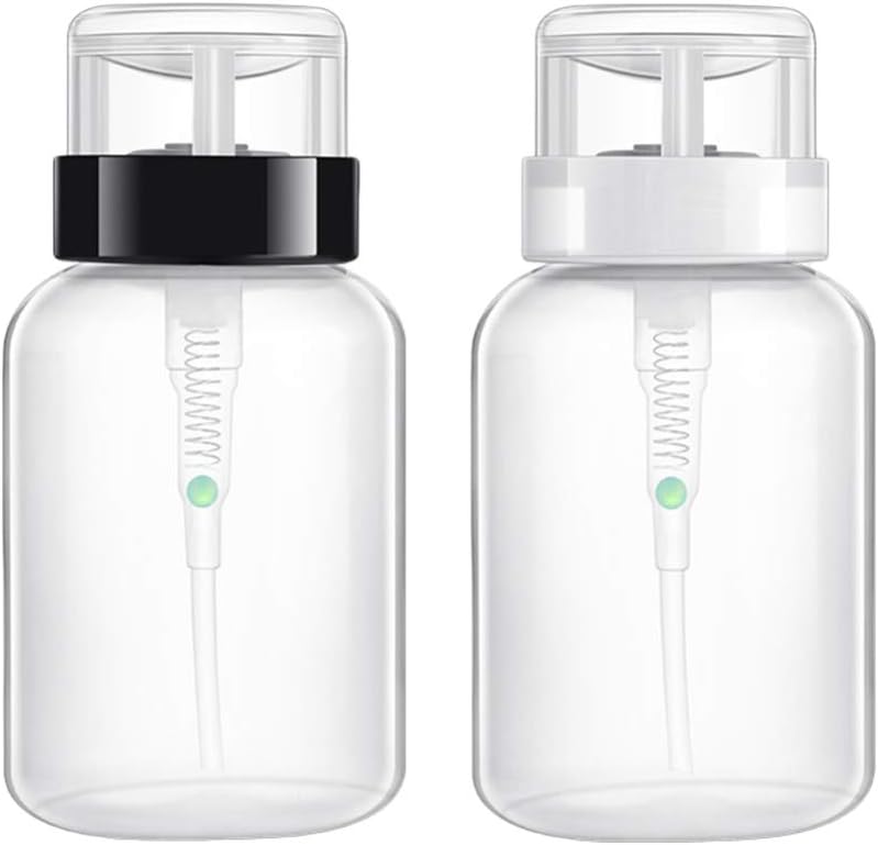Minkissy 2pcs Push Down Bottle 200ml Lockable Nail Polish Remover Bottle Portable Pump Liquid Dispenser (Black Neck and White Neck) - Image 3