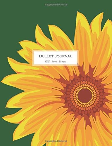 Bullet Journal - 8.5"x11", Dot Grid, 110 pages: Dotted Notebook / Planner / Journal. Golden Sunflower on Olive Green Background. (Bullet Grid Journals) Paperback – September 2, 2017