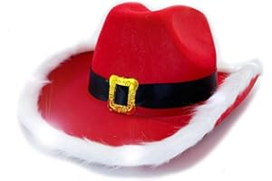 YADIRF Led Flashing Christmas Cowboy Red Santa Clause Western Holiday Light Up Hat For Halloween Costume Party Birthday Christmas