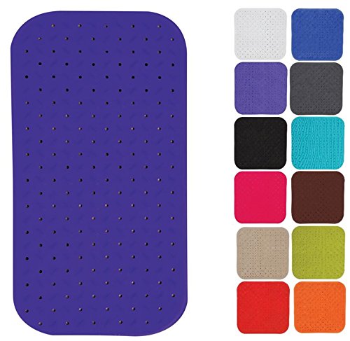 MSV Premium Shower Mat Bath Mat Antibacterial Non-Slip with Suction Cups Blue Rose Scented 36 x 76 cm Washable at 60 °C Large Blue