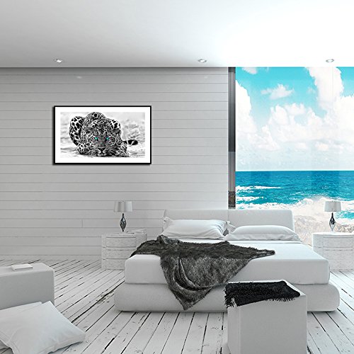 Visual-Art-Decor-Black-and-White-Leopard-Animals-Painting-Picture-Prints-Canvas-Wall-Art-Large-Decoration-24x36-Floater-Frame