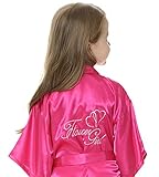 Joytton Girl's Satin Kimono Robe with Embroidered Flower Girl(8,Fuchsia)