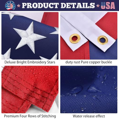 DERJLY American Flag 3x5 Ft Outdoor: All Weather High Wind US Flag Duty Heavy Tearproof Spun Polyester Sided Embroidered Star Brass Grommets Waterproof Tough