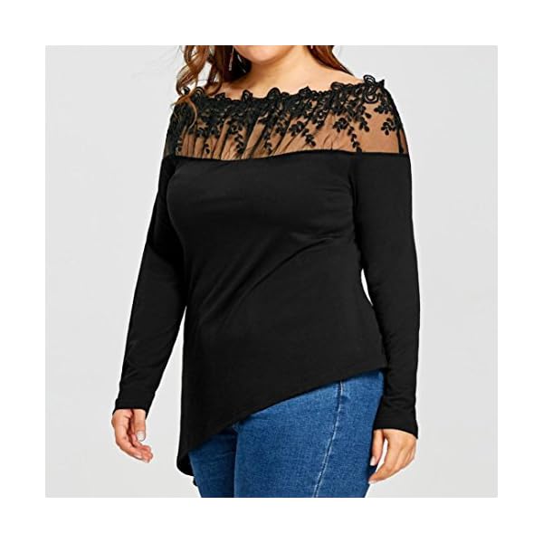 Women Long Sleeve Blouse Large Size Shirt Lace Patchwork Tops Casual Pullover Slash Neck Sweatshirt - Image 3