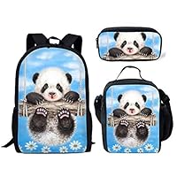 FANCOSAN Adjustable Strap School Backpack 3 Piece/Set Bookbags with Lunch Pouch Pencil Case Swing Panda Designer Knapsack