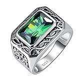 BONLAVIE 925 Sterling silver Fine Created Emerald and Cubic Zircon Ring Wedding Band for Men and Women Size 7