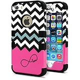 iPhone 5S Case, MagicMobile® Hybrid Impact Shockproof Cover Hard Armor Shell and Soft Silicone Skin Layer [ Chevron Pattern with Infinity Pink Love Design and Black Silicone ] with Screen Protector and Stylus