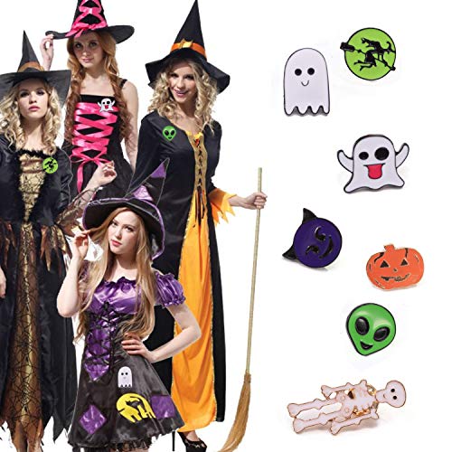 Linsoir beads Halloween Pins Skeleton/Ghost/Witch/Pumpkin Pin Badges 7 Designs Mixed Halloween Brooch Lapel Pins for Halloween Parties Spooky Pin Kids Party Favors