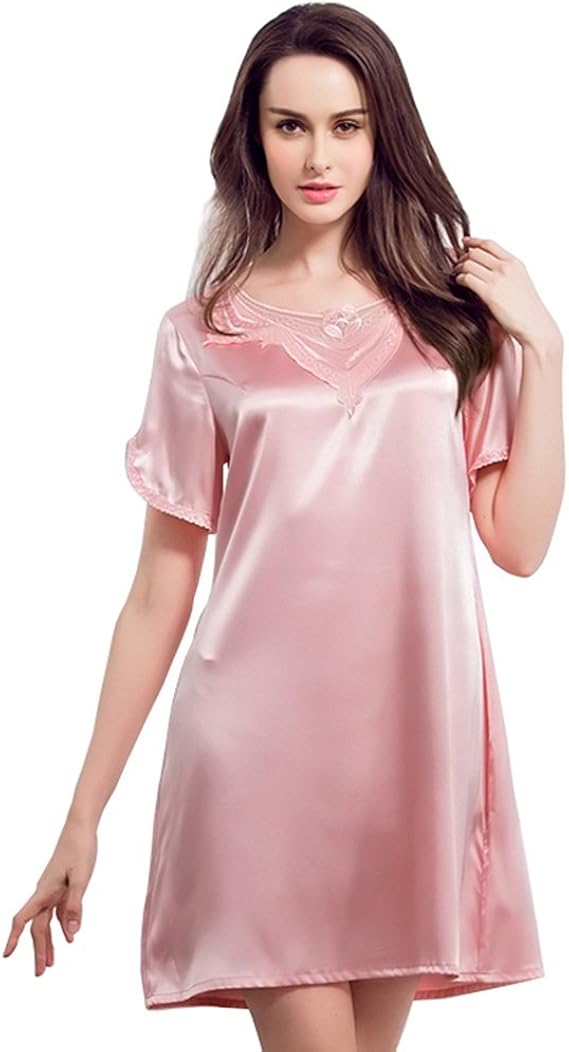 Amazon Pangyi パジャマ 女 肌 触り なめらか ワンピース スリップ シルク パジャマ半袖 快適な 眠り 春 夏 向け 部屋着 セクシー レース ナイトウェア ワンピース チュニック 通販