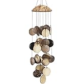Coconut Shell Wind Chimes Outdoor, Handmade Wooden Wind Chimes Bamboo for Outside, Half Coconut Wood Top, Low Deep Tone Wooden Chimes Outdoor Indoor Home Décor 29 inch