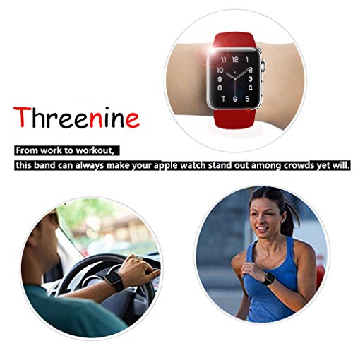 Threenine for Apple Watch Band, Durable Soft Silicone iWatch Strap Replacement Sport Band for Apple Watch Band Series 3 Series 2 Series 1 Sport, Edition (Wine red, 38mm S/M)