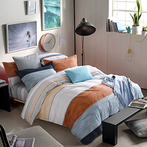 Cotton Four piece set Simple stripes pure cotton bedding sets bedspreads men sleeping room 1.2 students, 1.8m leisure moment ,1.8m Orange (6 Ft) Bed