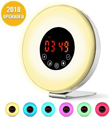Wake Up Light Alarm Clock, [2018 UPGRADED] Digital Alarm Clock with Sunrise Simulation, 7 Colors Night Light, 6 Nature Sounds, FM Radio for Bedrooms and Heavy Sleepers
