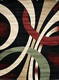 Feraghan/New City Brand New Contemporary Modern Wavy Circles Area Rug, 2' x 7', Black/Brown/Beige
