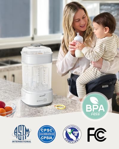 Grownsy Baby Bottle Sterilizer and Dryer, Compact Baby Bottle Sterilizer, Electric Steam Bottle Sanitizer for Baby Bottles, Pacifiers, Pump Parts