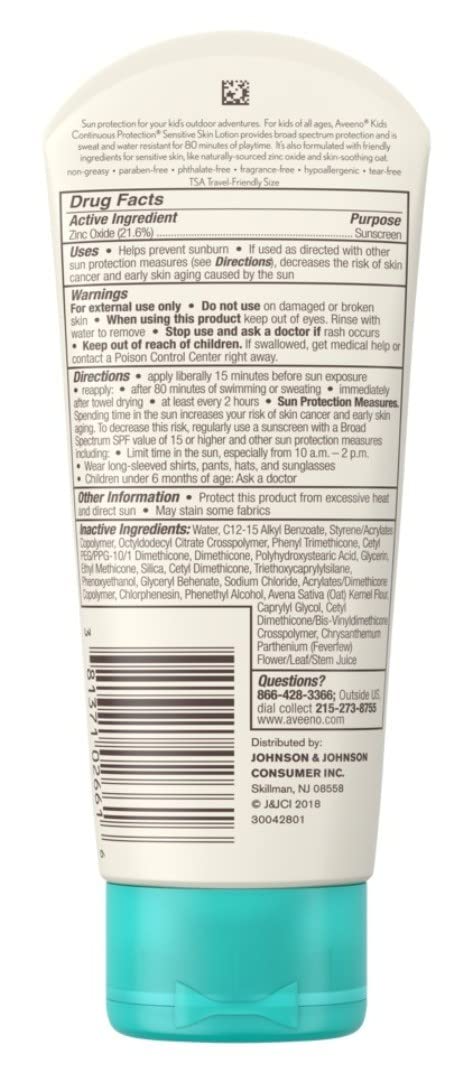 Aveeno Spf#50 Kids Sensitive Skin Zinc Oxide Sunscreen 3 Ounce (88ml) (Pack of 2)