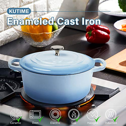 KUTIME Cast Iron Dutch Oven 6 Quart Enameled Dutch Oven, Blue Pricepulse