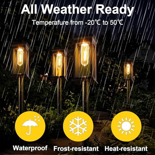 Amzxart Set of 8 IP65 Outdoor Solar Garden Lights, Automatic Ignition Solar Garden Lamp for Balcony, Patio, Path, Lawn, Outdoor, Warm White