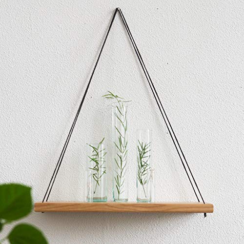 Modern Wall Hanging Shelf Wood Plant Holder Indoor 14x6 Inch Dark Mid Century Decorative Wooden Mounted Swing Shelves Centerpiece Pot Coaster for Home Decor Living Room Bathroom Bedroom