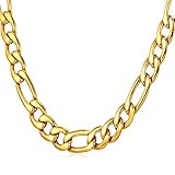 U7 Men Chunky Necklace Cool Punk Jewelry 18K Stamp Stainless Gold Plated 9MM Wide Figaro Chain 22 Inch