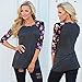 Usstore Women Blouse Floral Printing Half Sleeve Round Neck Splice T-Shirt Tops (L)
