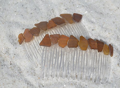 Genuine Shades of Brown Sea Glass Hair Combs (Set of 2)