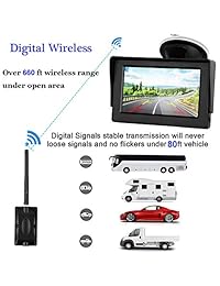 iStrong   Kit de sistema de cámara de seguridad digital inalámbrica para coche camión furgoneta recogida monitor de 4,3 pulgadas, retrovisor de visión delantera guía de uso continuo, líneas de encendido apagado de más de 600 pies de transmisión