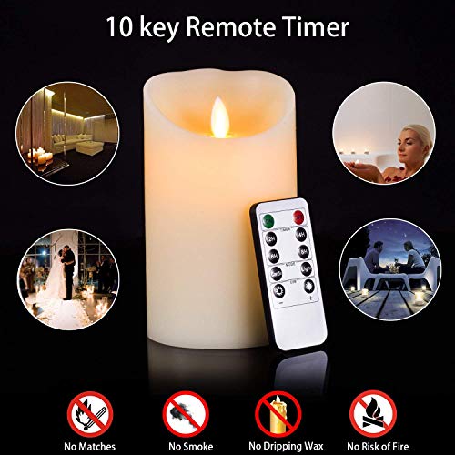 Aku Tonpa Flameless Candles Pack of 3 (D:3.5" X H:5" 6" 7") Battery Operated Pillar Real Wax Flickering Moving Wick Electric LED Candle Gift Sets with Remote Control Cycling 24 Hours Timer - Thumbnail 3