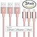 IWAVION 3PCS 3FT Nylon Braided 8 Pin Lightning Cable and Charging USB Cables Charger Cord for Apple iPhone 6/6s/6 plus/6s Plus, 5c/5s/5/SE, iPad 4 Mini Air iPod Nano 7 iPod Touch 5 ¨C Rose Gold
