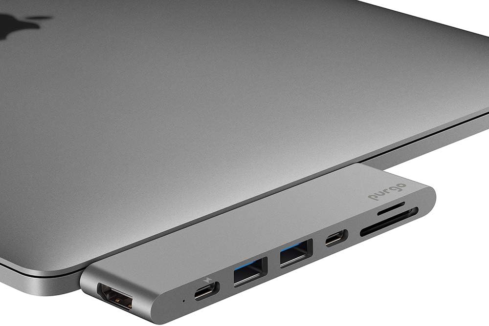 Purgo USB C Hub, Aluminum Type-C Hub Adapter Dongle for 2016/2017 MacBook Pro 13"&15" 4K HDMI, 40Gbs Thunderbolt 3 5K@60Hz, USB-C Data, 2 USB 3.0 and SD/Micro Card Readers (Space Grey)