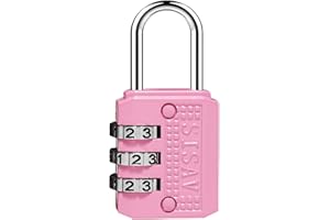 SISAV 3 Digit Combination Lock,Gym Padlock,Outdoor Padlock,Suitable for School Lockers,Tool Boxes,Travel Backpack,Hasp(Pink 1pack)