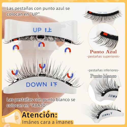 Pestañas magnéticas QUEWEL con aplicador, 2 pares, aspecto natural, pestañas magnéticas tenues, fáciles de usar y quitar (CXJM-B+E1)