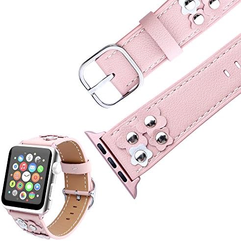 42mm Apple Watch Band Leather - Farred360 Quick Release Wrist Strap Replacement Bracelet iwatch Band with Stainless Steel Clasp for Apple Watch Series 1, Series 2, Series 3, Pink Flower