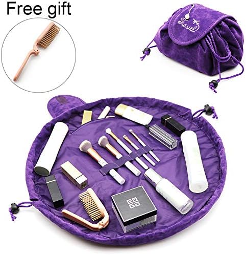 Lazy Makeup Bags, APREUTY Large Capacity Velvet Drawstring Makeup Bags with A Free Foldable Comb Quick Pack Portable Waterproof Zipper Travel Cosmetic Organizer Toiletry Magic Pouch for Women Girls