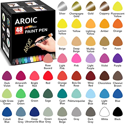 AROIC Paint Pens for Rock Painting 48 Pack.Write On Anything! Paint pens for Rock, Wood, Metal