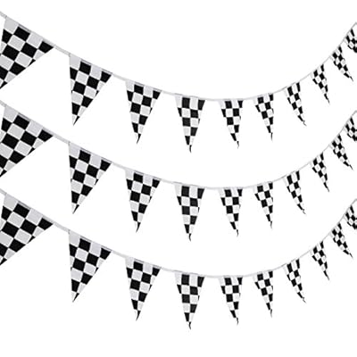 LOLOAJOY Black White Checkered Pennant Banner Racing Flag Party Flag Banner Accessory for Race Car Party Decor Birthday Party Decoration