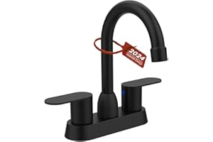 SUPWORK Matte Black 2-Handle Bathroom Sink Faucet - 360 Degree High Arc Swivel Spout Centerset 4 Inch Vanity Faucet - RV 3 Holes Lavatory