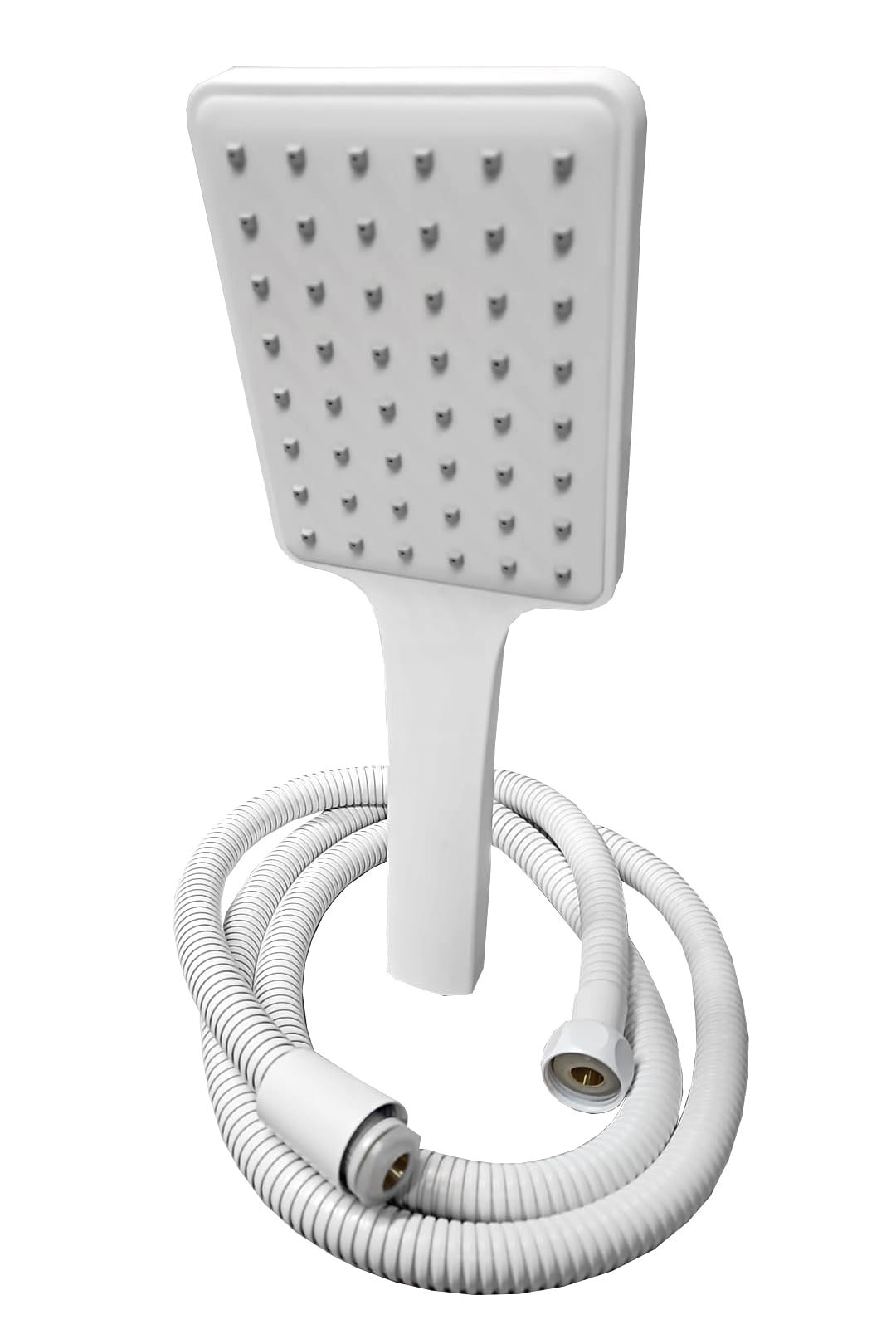 White matt Universal 1 Mode Shower with Shower Hose 2 m Slim Square High Pressure Shower Head Rainfall Hand Held Water Saving Bathroom Handshower