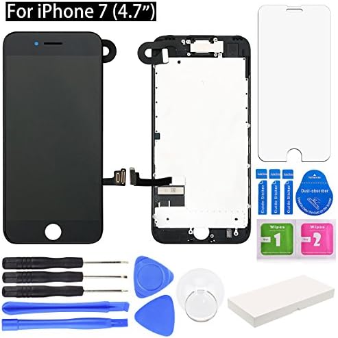 For iPhone 7 Screen Replacement. TranSoul Full Display Assembly with LCD Screen, Touch Digitizer, 3D Touch Layer, Front Facing Camera, Earpiece Speaker etc. Repair iPhone 7 Screen (4.7”) (Black)