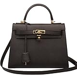 Ainifeel Women's Padlock Shoulder Handbags Purse Satchel Purse Hobo Bag (28 cm, Black B)