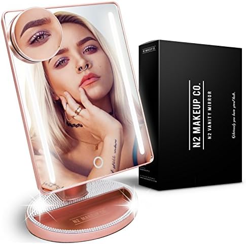Lighted Makeup Vanity Mirror with LED Lights and 10x Magnification Mirror - 5500k White Daylight Lighting Touchscreen Desktop Travel Pocket Mirror - Battery Operated - Perfect for Cosmetic Touch Ups
