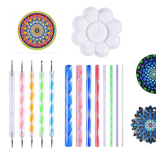 Muhuyi 14 Pieces Mandala Rock Dotting Tools Nail Art Painting Tools Set, Including 8 Sizes Flat Head Acrylic Dotting Rods, 5 Pieces Ball Stylus Dotting Pens, 1 Pieces Paint Tray - Thumbnail 6