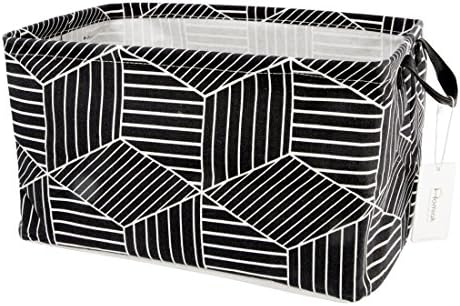 Homiak Geometry Theme Large Canvas Fabric Foldable Organizer Storage Basket with Handle, Collapsible and Convenient for Nursery Babies Room &amp; Shelves &amp; Desks (Black)