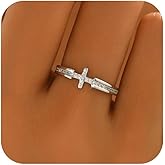 FUNYCHEN 925 Sterling Silver Cubic Zirconia Cross Ring for Women Eternity Promise Ring to Daughter Mom Non Tarnish Dainty Stackable CZ Faith Christian Baptism Rings Birthday Easter Jewelry Gifts
