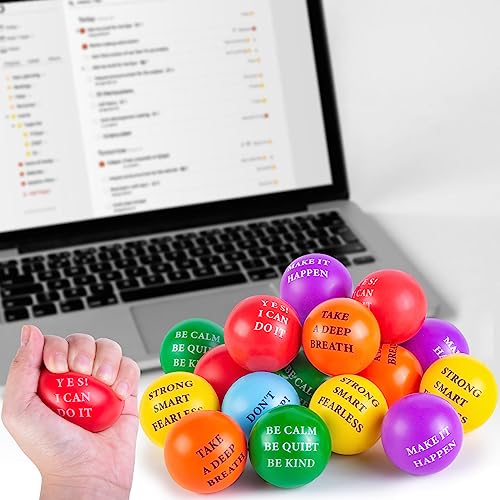 LovesTown 18PCS Inspirational Stress Relief Balls, Motivational Stress Balls 2 Inch Colorful Foam Squeeze Balls with Positive Quetos for Kids Adults Anxiety Fidget Sensory Hand Exercise