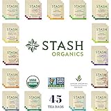 Stash Organic Tea Sampler - Assortment Variety Pack Gift Set - Black, White, Green & Herbal Tea Bags - 45 Count, 15 Flavors - /w Eco-Friendly Cotton Bag