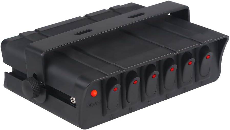 WATERWICH 6 Gang On/Off Rocker Switch Box 90Amp 12V SPST Rocker Switch Panel with LED Backlit for Ship Boat Yacht RV Camper Truck Car Vehicle (6-Gang): Automotive